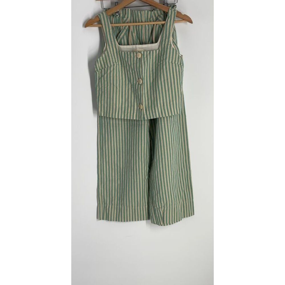 Sezane Green and Cream Striped Cropped Jumpsuit - Picture 2 of 3